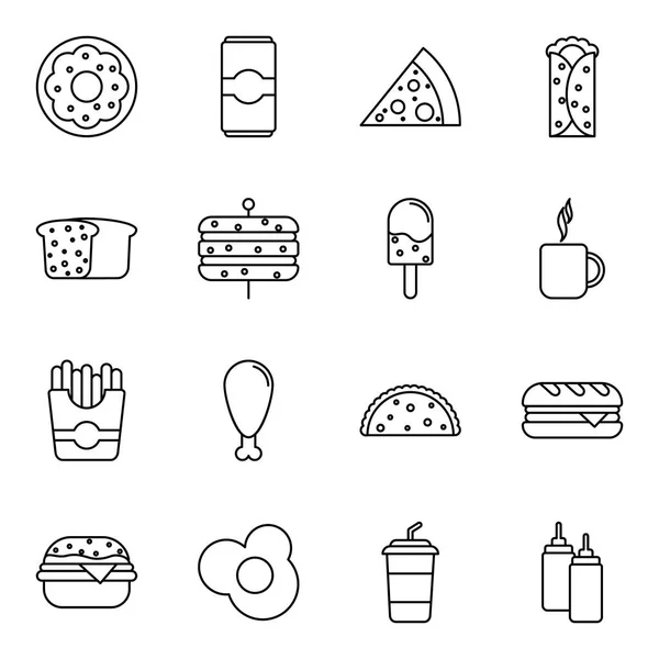 Pakiet Ikon Fast Food Zbiór Pojedynczych Symboli — Wektor stockowy