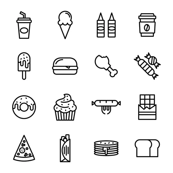 Fast Food Icons Pack Isolated Symbols Collection — Stock Vector