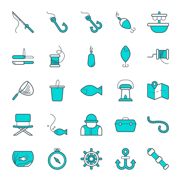 Рибальські Іконки Збираються Колекція Ізольованих Символів — стоковий вектор