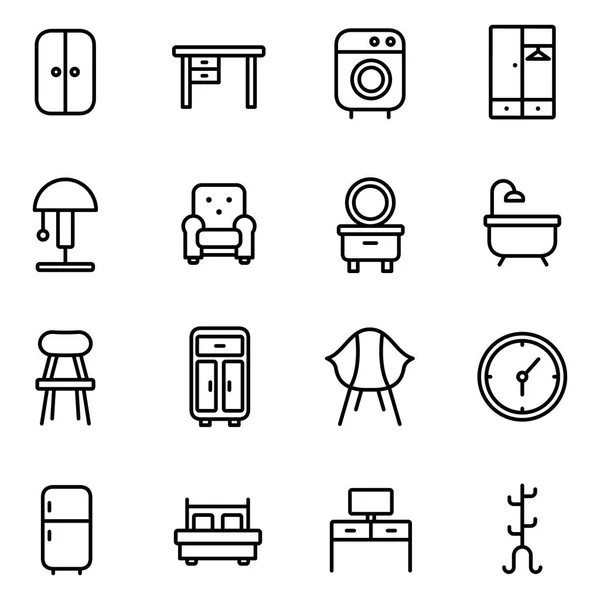 Paquete Iconos Muebles Colección Símbolos Aislados — Vector de stock