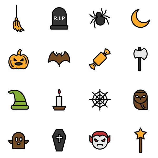 Pacote Ícones Halloween Coleção Símbolos Isolados — Vetor de Stock