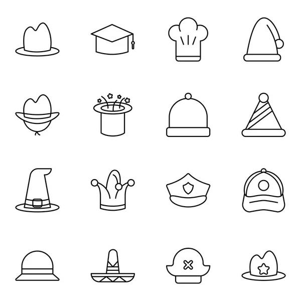 Paquete Iconos Del Sombrero Colección Símbolos Aislados — Vector de stock