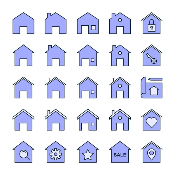 House Icons Pack Isolated Symbols Collection — Stock Vector