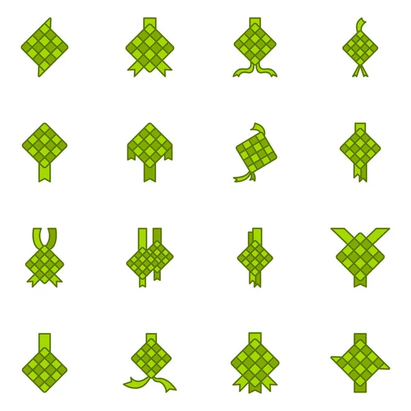 Ketupat Ikonen Packen Vereinzelte Symbolsammlung — Stockvektor