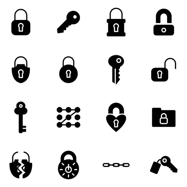 Key and lock icons pack. Isolated symbols collection 