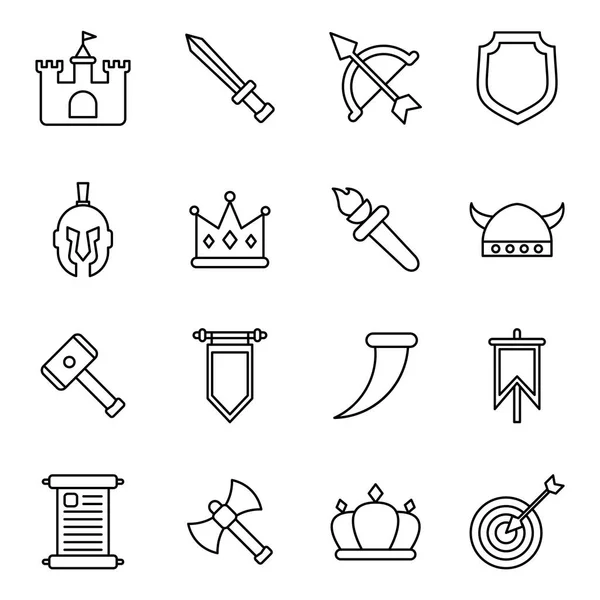 Medieval Icons Pack Isolated Symbols Collection — Stock Vector