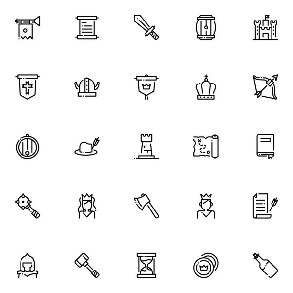 Paquete Iconos Medievales Colección Símbolos Aislados — Vector de stock