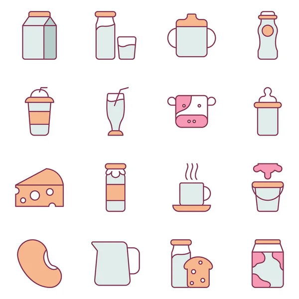 Milk Icons Pack Isolated Symbols Collection — Stock Vector
