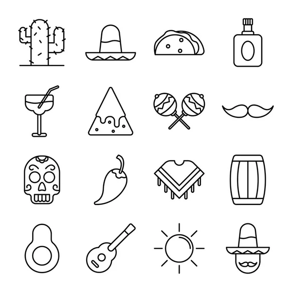 Des Icônes Mexicaines Collection Symboles Isolés — Image vectorielle