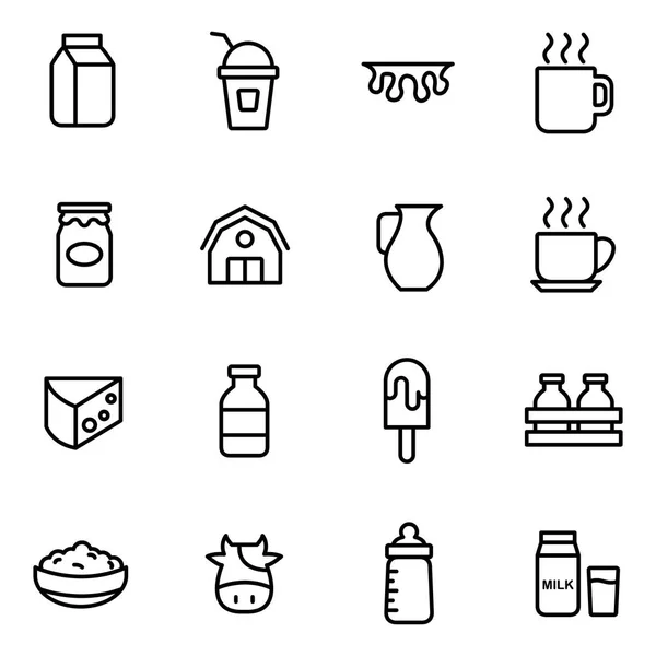 Melk Pictogrammen Inpakken Verzameling Geïsoleerde Symbolen — Stockvector