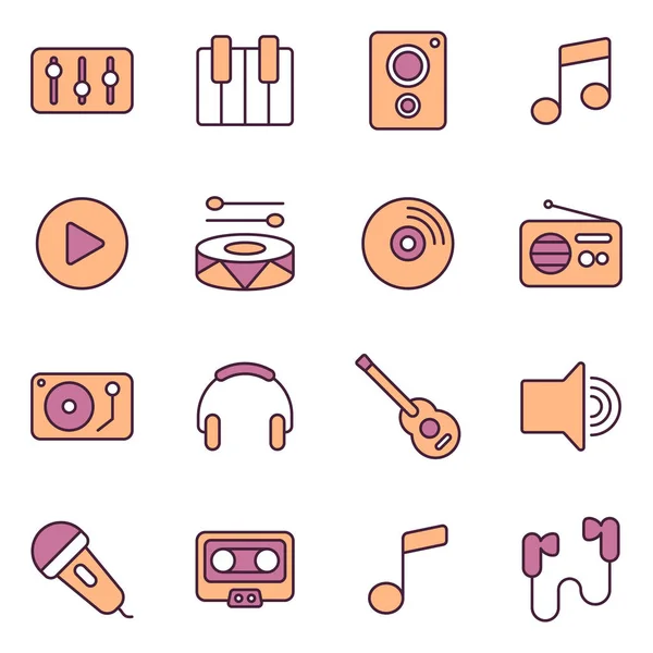 Paquete Iconos Musicales Colección Símbolos Aislados — Vector de stock