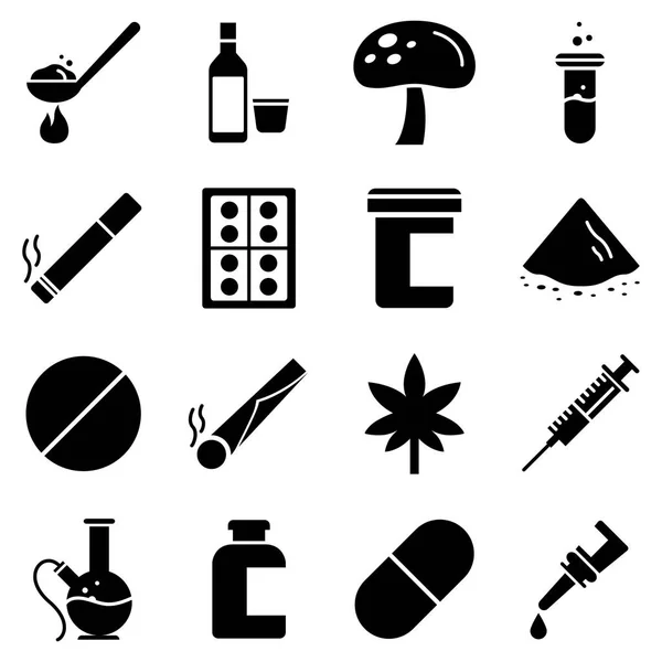 Наркотики Иконы Наркотиков Упакованы Изолированная Коллекция Символов — стоковый вектор