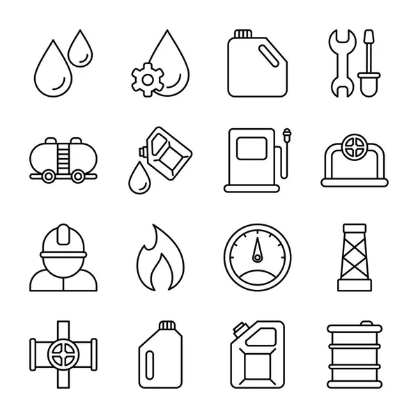 Olie Pictogrammen Inpakken Verzameling Geïsoleerde Symbolen — Stockvector