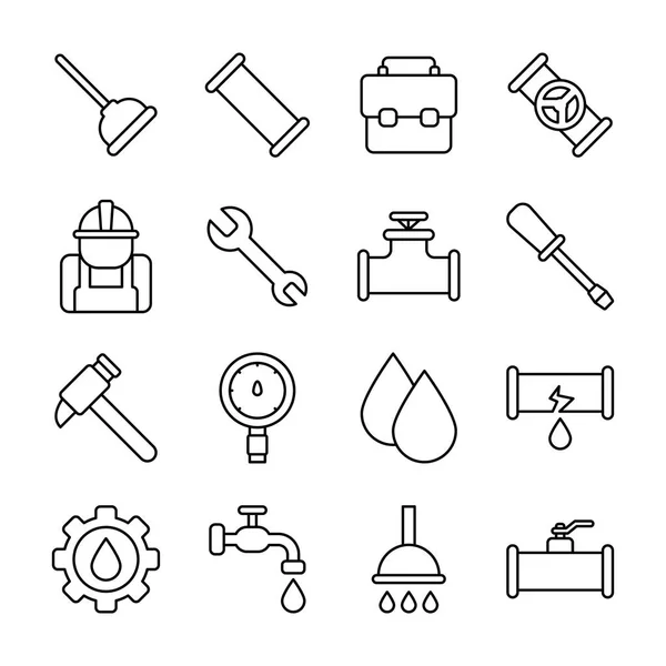 Pakiet Ikon Hydraulika Zbiór Pojedynczych Symboli — Wektor stockowy