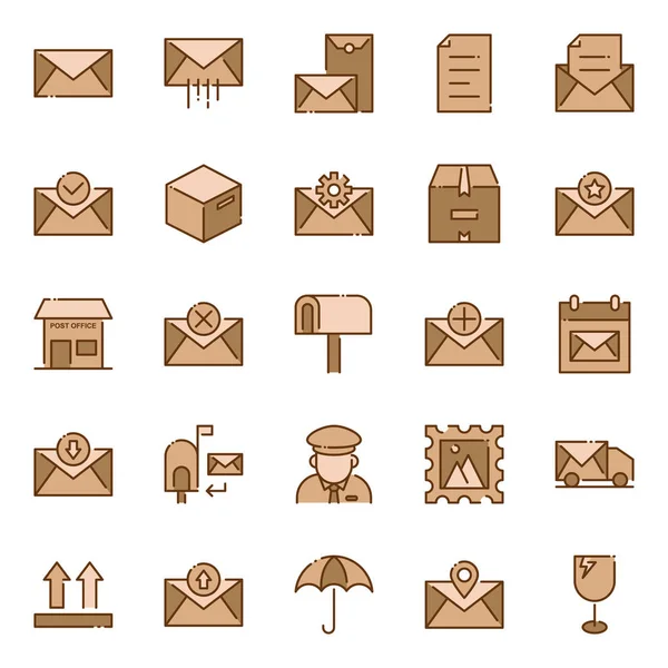 Ícones Serviço Postal Embalar Coleção Símbolos Isolados — Vetor de Stock