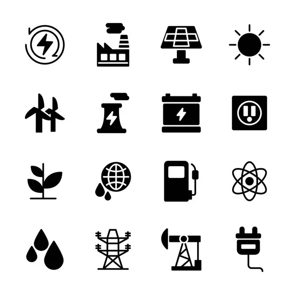 Ícones Indústria Energia Embalar Coleção Símbolos Isolados — Vetor de Stock