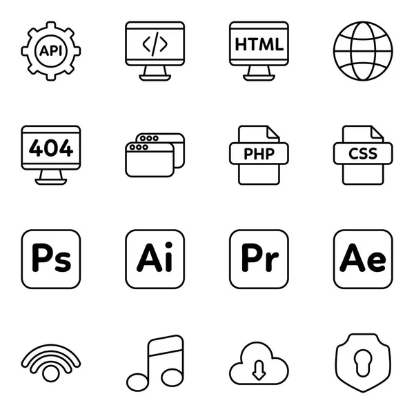 Paquete Iconos Programación Colección Símbolos Aislados — Vector de stock