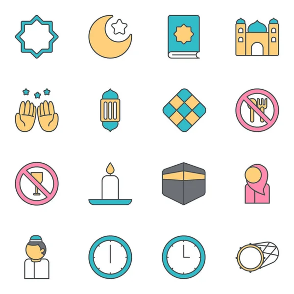 Ramadan Ikonen Packen Ein Vereinzelte Symbolsammlung — Stockvektor