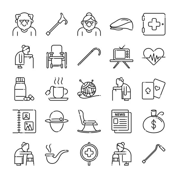 Paquete Iconos Senior Colección Símbolos Aislados — Vector de stock