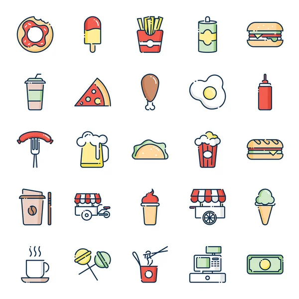 Street Food Icons Pack Isolated Symbols Collection — Stock Vector