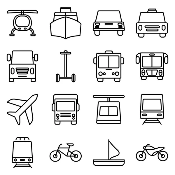 Paquete Iconos Transporte Vehículo Colección Símbolos Aislados — Vector de stock