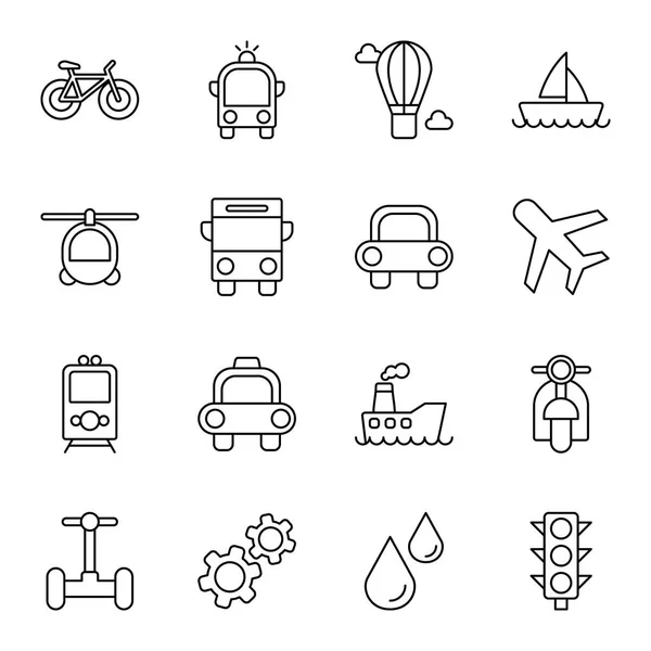 Vervoer Voertuig Pictogrammen Pack Verzameling Geïsoleerde Symbolen — Stockvector