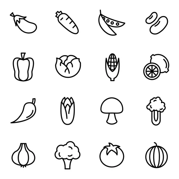 Groenten Iconen Inpakken Verzameling Geïsoleerde Symbolen — Stockvector