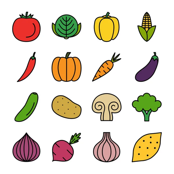 Vegetables Icons Pack Isolated Symbols Collection — Stock Vector
