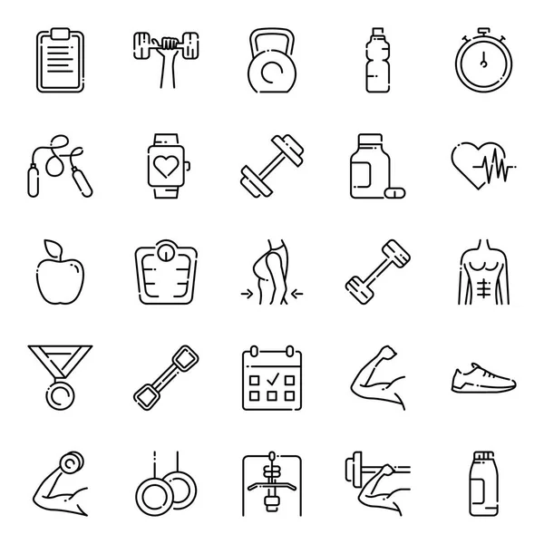 Workout Icons Pack Isolated Symbols Collection — Stock Vector
