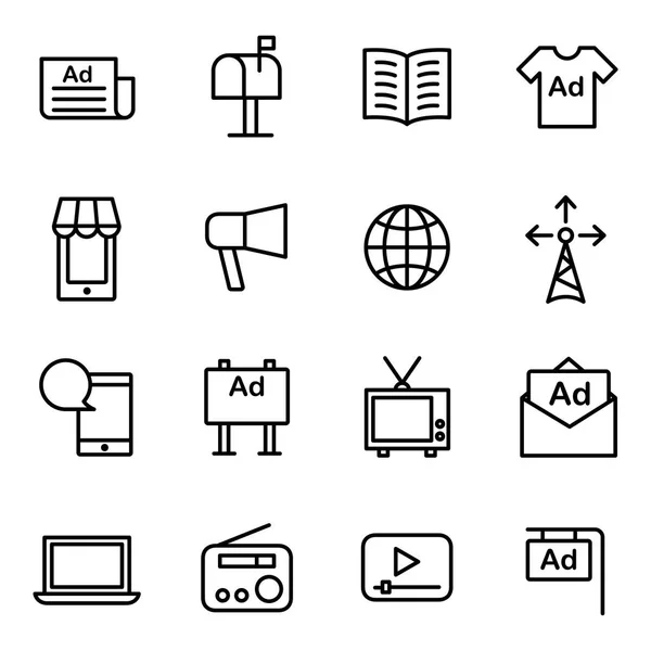 Advertising Icons Pack Isolated Symbols Collection — Stock Vector