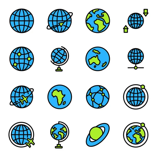 Pakiet Ikon Kuli Ziemskiej Zbiór Pojedynczych Symboli Wektory Stockowe bez tantiem