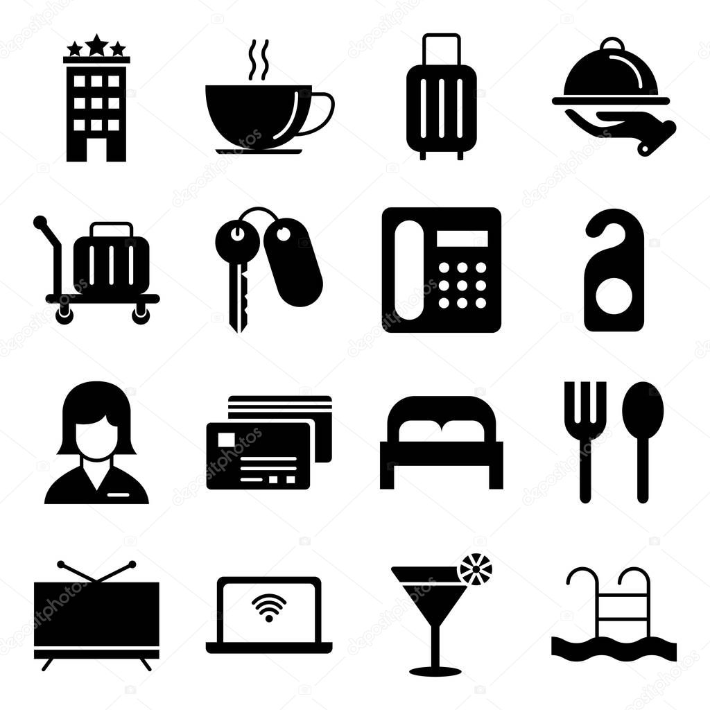 Hotel icons pack. Isolated symbols collection 