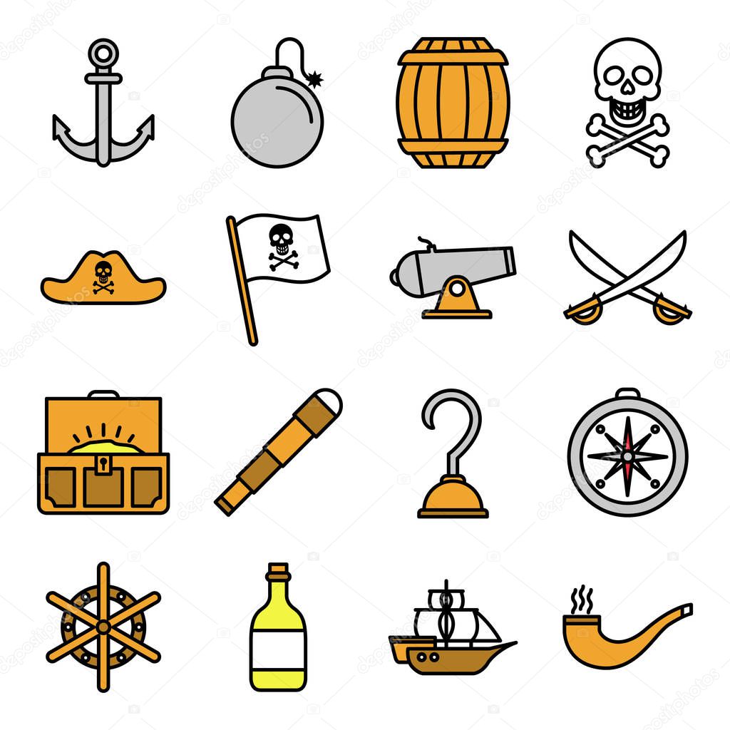 Pirate icons pack. Isolated symbols collection 