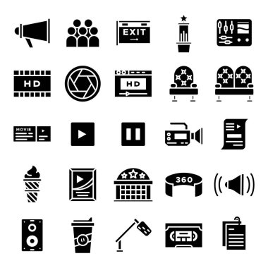 Sinema simgeler paketi. Sinema semboller koleksiyonu izole. Grafik simgeler öğesi