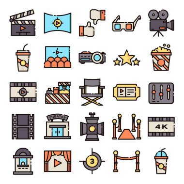 Sinema simgeler paketi. Sinema semboller koleksiyonu izole. Grafik simgeler öğesi