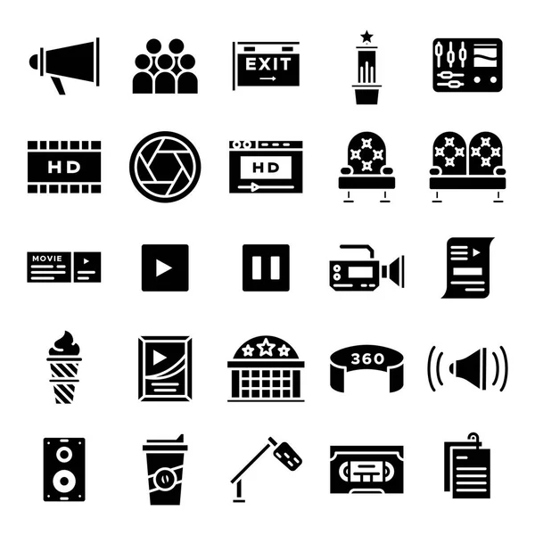 Pakiet Ikon Kina Białym Tle Kino Symbole Kolekcji Element Graficzny — Wektor stockowy