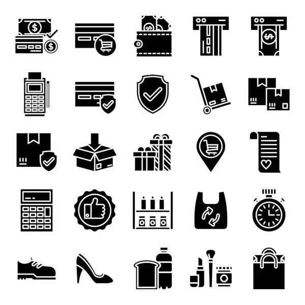 Paquete Iconos Minoristas Colección Símbolos Minoristas Aislados Elemento Iconos Gráficos — Vector de stock