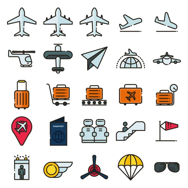 Pacchetto icone aviazione — Vettoriale Stock