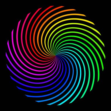 siyah bir arka plan üzerinde renkli gökkuşağı spiral şeklinde kare arka plan