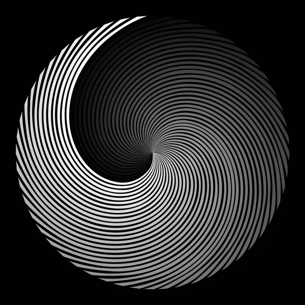 Background in the form of a white ball of rays spiraling on a black background — Stock Vector