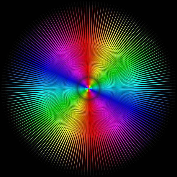 Arrière-plan sous la forme d'une boule colorée avec des rayons isolés sur un fond noir — Image vectorielle