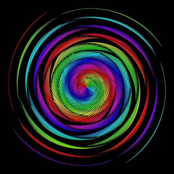 Fond en forme de spirales torsadées de rayons colorés sur un noir. Illustration vectorielle pour la conception web — Image vectorielle