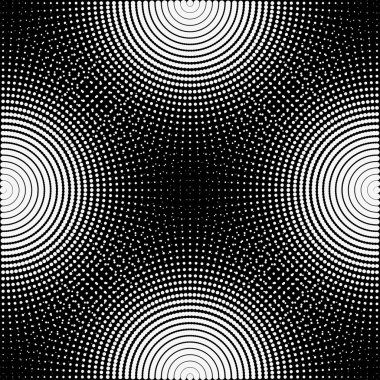 Arka plan, doku, soyut. Siyah ve beyaz daireler, topları siyah bir zemin üzerine izole edilmiş. Web tasarımı için şık vektör çizim