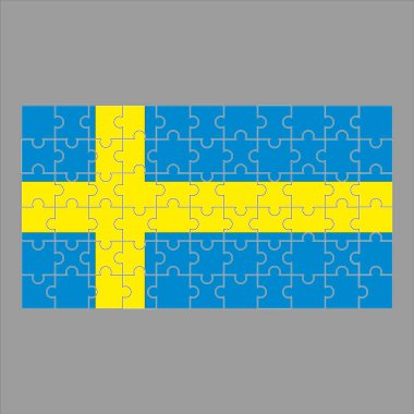 İsveç bayrağı gri arka plan üzerinde bulmaca. Vektör çizim