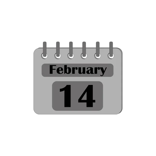 Der Kalender mit dem Datum des 14. Februar ist grau auf weißem Hintergrund isoliert. Stilvolle Vektorillustration — Stockvektor