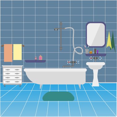 Banyo içi lavabo ve aynayla dolu