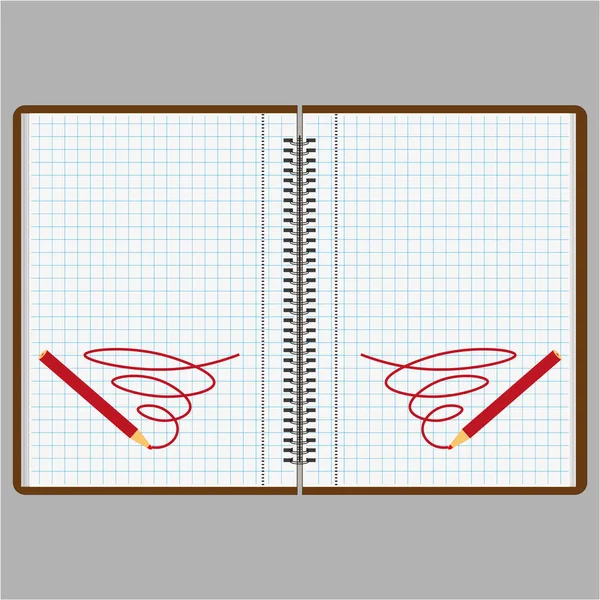 Bir defter veya sayfaları bir kutu ve bir kırmızı kalem ile günlüğü