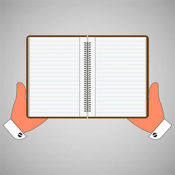 Blank notebook, diary in hand. Vector illustration — Stock Vector