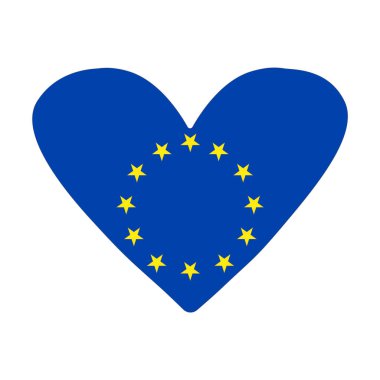 Kalp şeklinde Avrupa Birliği bayrağının simgesi. Vektör çizimi