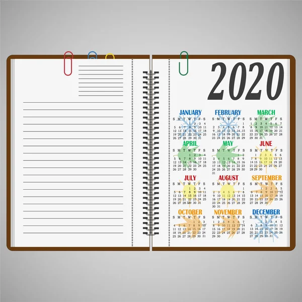 Calendar for 2020 in the form of a notebook — Stock Photo, Image